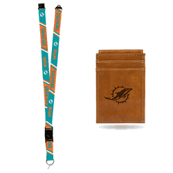 Miami Dolphins Brown Front Pocket Wallet Set