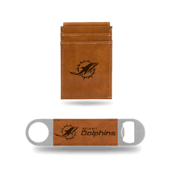 Miami Dolphins Brown Laser Engraved Front Pocket Wallet & Bar Blade