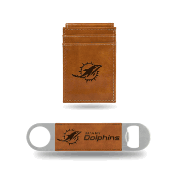 Miami Dolphins Brown Laser Engraved Front Pocket Wallet & Bar Blade