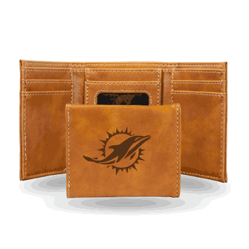Miami Dolphins Brown Laser Engraved Tri-Fold Wallet