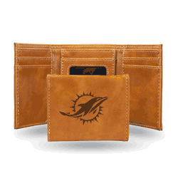 Miami Dolphins Brown Laser Engraved Tri-Fold Wallet