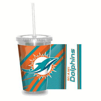 Miami Dolphins Clear Tumbler W/Straw