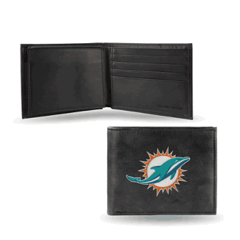 Miami Dolphins  Embroidered Genuine Leather Billfold Wallet 3.25
