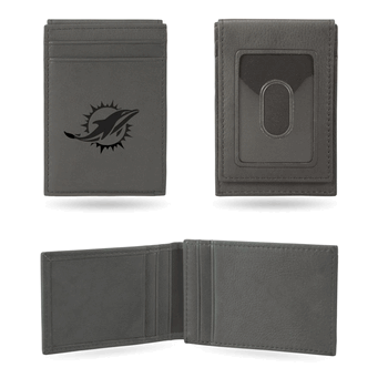 Miami Dolphins Gray Laser Engraved Front Pocket Wallet