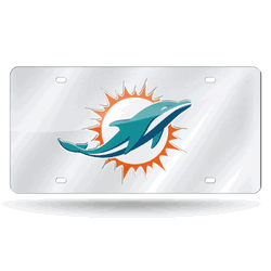 Miami Dolphins Silver 12" x 6" Silver Laser Cut Tag For Car/Truck/SUV