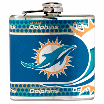 Miami Dolphins Stainless Steel 6 oz. Flask with Metallic Graphics