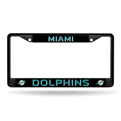 Miami Dolphins Standard Black Chrome Frame with Plastic Inserts 12" x 6" Car/Truck Auto Accessory