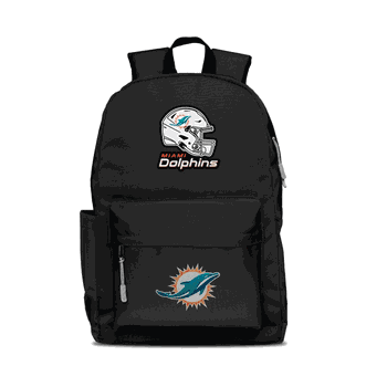Miami Dolphins Two-Logo Campus Backpack, Black, with Gray Zipper
