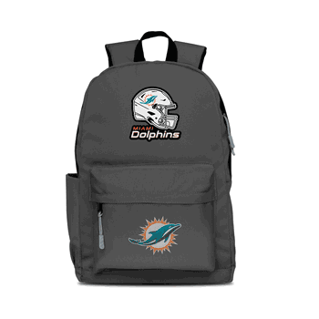 Miami Dolphins Two-Logo Campus Backpack, Gray, with Gray Zipper