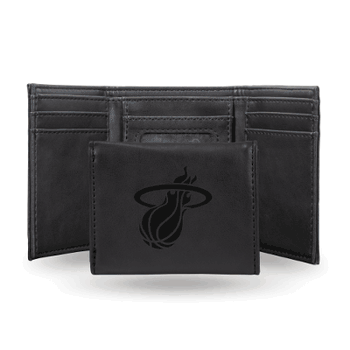 Miami Heat Black Laser Engraved Tri-Fold Wallet