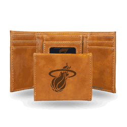 Miami Heat Brown Laser Engraved Tri-Fold Wallet