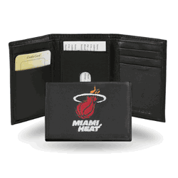 Miami Heat  Embroidered Genuine Leather Tri-fold Wallet 3.25" x 4.25" - Slim