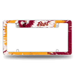 Miami Heat Tie Dye 12" x 6" Chrome All Over Automotive License Plate Frame for Car/Truck/SUV