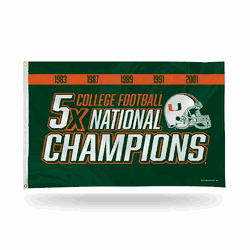 Miami Hurricanes 5 Time College Football Champs Banner Flag