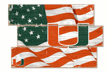 Miami Hurricanes American Flag 3 Plank