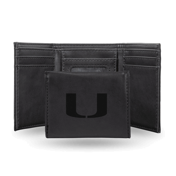 Miami Hurricanes Black Laser Engraved Faux Leather Trifold