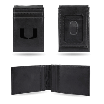 Miami Hurricanes Black Laser Engraved Front Pocket Wallet