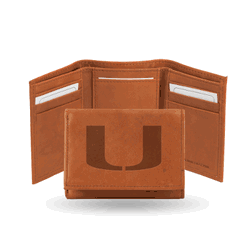 Miami Hurricanes  Brown Embossed Genuine Leather Tri-Fold Wallet