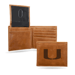 Miami Hurricanes Brown Laser Engraved Bill-fold Wallet
