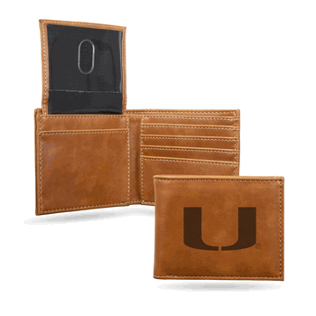 Miami Hurricanes Brown Laser Engraved Billfold Wallet