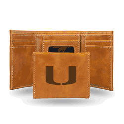Miami Hurricanes Brown Laser Engraved Tri-Fold Wallet