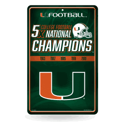 Miami Hurricanes Champ 11" x 17" Metal Home Dcor Sign