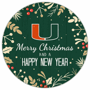 Miami Hurricanes Merry Christmas & New Year 12in Circle