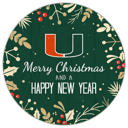 Miami Hurricanes Merry Christmas & New Year 12in Circle