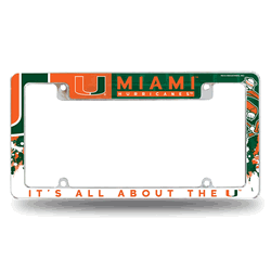 Miami Hurricanes Standard 12" x 6" Chrome All Over Automotive License Plate Frame