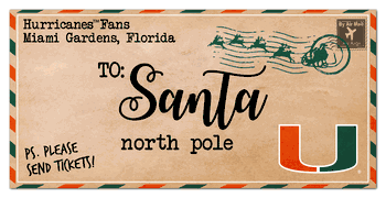 Miami Hurricanes To Santa 6x12 Sign