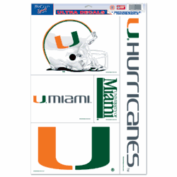 Miami Hurricanes Ultra Decal 11in x 17in Multi Logo