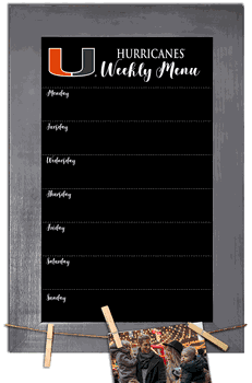 Miami Hurricanes Weekly Chalkboard with frame & clothespins 11x19 Sign