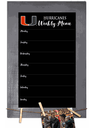 Miami Hurricanes Weekly Chalkboard with frame & clothespins 11x19 Sign