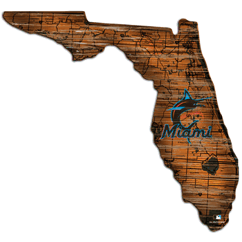 Miami Marlins 24in. Distressed State w/Logo Sign