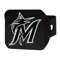 Miami Marlins Black Metal Hitch Cover with Metal Chrome 3D Emblem