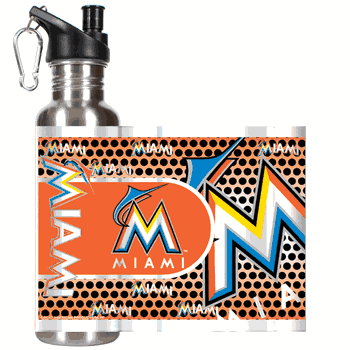 Miami Marlins Stainless Steel Water Bottle with Hi-Def Metallic Graphics
