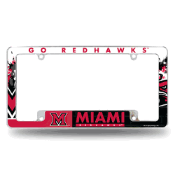 Miami Of Ohio Redhawks Primary 12" x 6" Chrome All Over Automotive License Plate Frame for Car/Truck/SUV