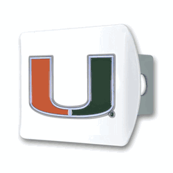 Miami White Metal Hitch Cover with  3D Color Emblem