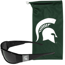 Michigan St. Spartans Etched Chrome Wrap Sunglasses and Bag