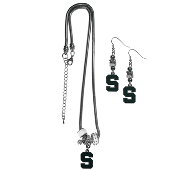 Michigan St. Spartans Euro Bead Earrings and Necklace Set