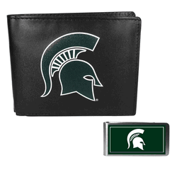 Michigan St. Spartans Leather Bi-fold Wallet & Color Money Clip