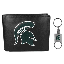 Michigan St. Spartans Leather Bi-fold Wallet & Valet Key Chain