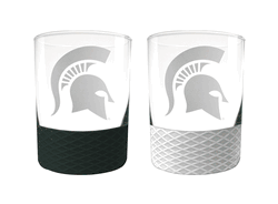 Michigan State Spartans 2pc Laser Etched Commissioner Rocks Glass Set