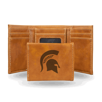 Michigan State Spartans Brown Laser Engraved Faux Leather Trifold