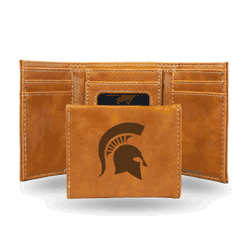 Michigan State Spartans Brown Laser Engraved Tri-Fold Wallet