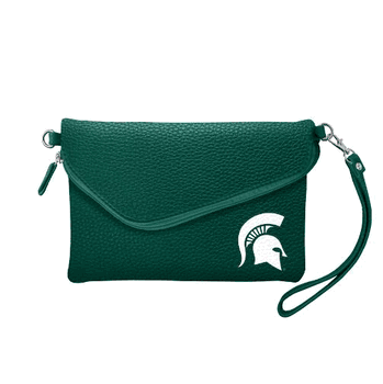 Michigan State Spartans Fold Over Crossbody Pebble Green