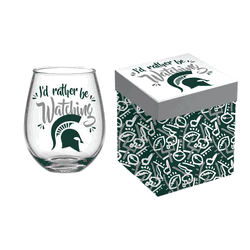Michigan State Spartans Glass 17oz Wine Stemless Boxed