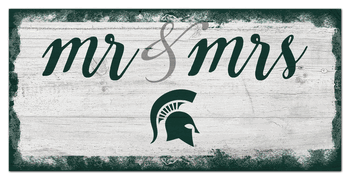 Michigan State Spartans Script Mr & Mrs 6x12 Sign