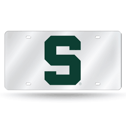 Michigan State Spartans Silver 12" x 6" Silver Laser Cut Tag For Car/Truck/SUV