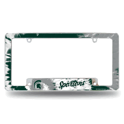 Michigan State Spartans Tie Dye 12" x 6" Chrome All Over Automotive License Plate Frame for Car/Truck/SUV